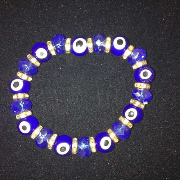 Evil Eye Bracelet Blue Beads Elastic stretch - Picture 2 of 2